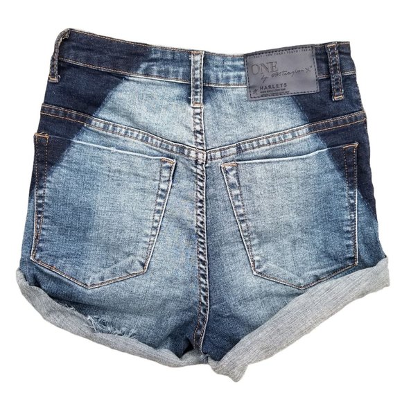 ONE x One Teaspoon Denim Shorts Womens Harlets High Rise Twisted Cuff Hem Sz 24 - Picture 2 of 13